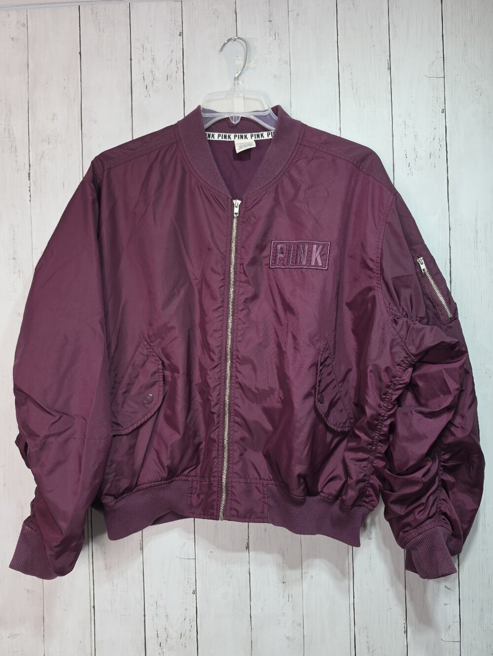 PINK by VICTORIA'S SECRET (2018) Women's Maroon Bomber Jacket Size Large Pockets